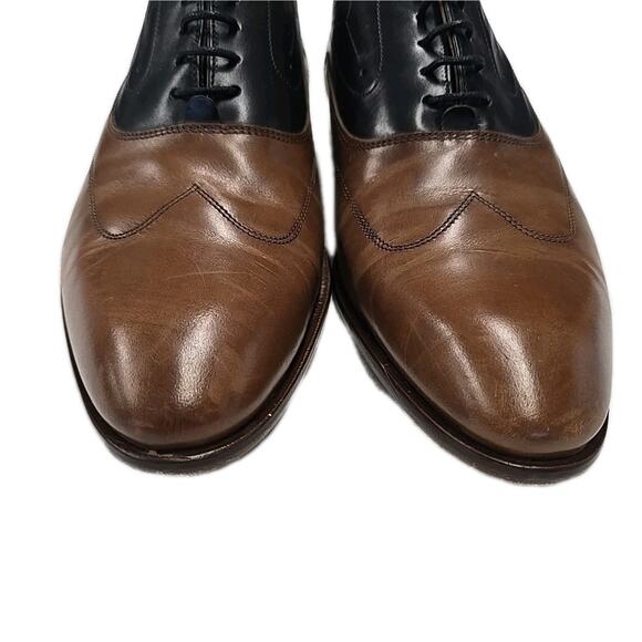 Paul Fredrick Mens 11.5 Wingtip Oxford Shoes Two Tone Black Brown Leather Italy main image 11